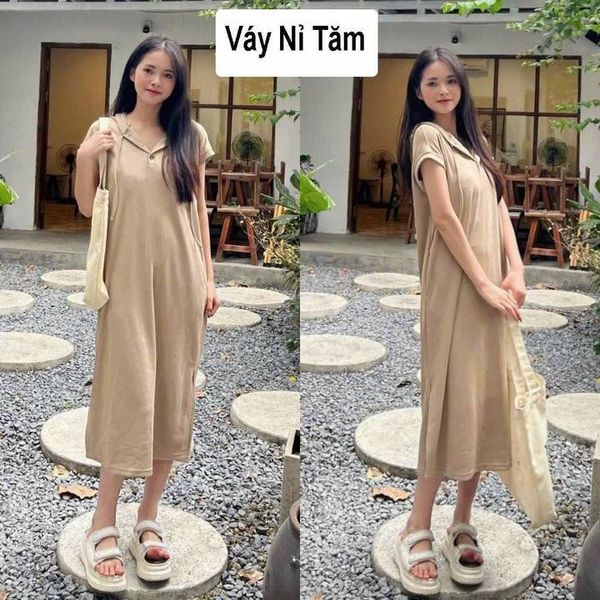 ĐẦM NỮ SUÔNG NỈ TĂM LEN TAY NHÍ CÓ MŨ FORM RỘNG - AUSA HOUSE ĐẦM NỮ SUÔNG NỈ TĂM LEN TAY NHÍ CÓ MŨ FORM RỘNG - AUSA HOUSE