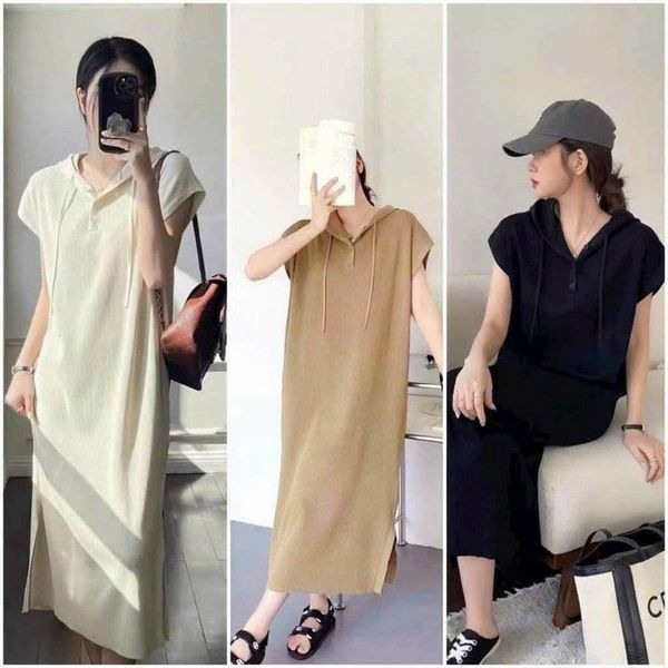 ĐẦM NỮ SUÔNG NỈ TĂM LEN TAY NHÍ CÓ MŨ FORM RỘNG - AUSA HOUSE ĐẦM NỮ SUÔNG NỈ TĂM LEN TAY NHÍ CÓ MŨ FORM RỘNG - AUSA HOUSE
