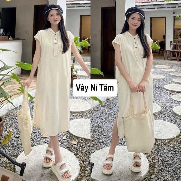 ĐẦM NỮ SUÔNG NỈ TĂM LEN TAY NHÍ CÓ MŨ FORM RỘNG - AUSA HOUSE ĐẦM NỮ SUÔNG NỈ TĂM LEN TAY NHÍ CÓ MŨ FORM RỘNG - AUSA HOUSE