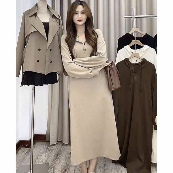ĐẦM NỮ SUÔNG NỈ TĂM LEN TAY DÀI CÓ MŨ FORM RỘNG - AUSA HOUSE ĐẦM NỮ SUÔNG NỈ TĂM LEN TAY DÀI CÓ MŨ FORM RỘNG - AUSA HOUSE