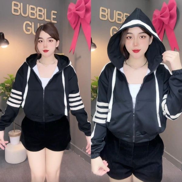 Áo Khoác Thun 2 Da Thom Sọc Viền 6 Túi Dưới 60KG BUBBLE GUM Jacket Nữ