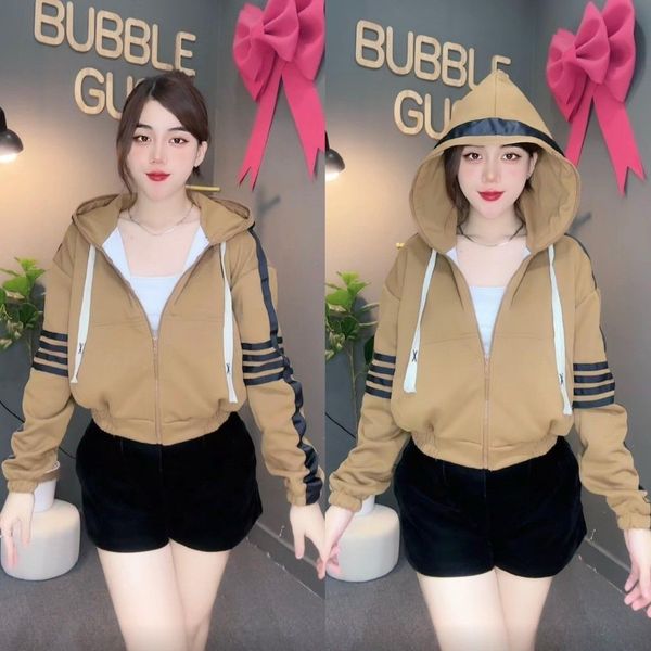 Áo Khoác Thun 2 Da Thom Sọc Viền 6 Túi Dưới 60KG BUBBLE GUM Jacket Nữ