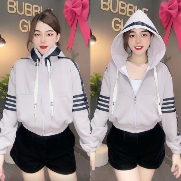 Áo Khoác Thun 2 Da Thom Sọc Viền 6 Túi Dưới 60KG BUBBLE GUM Jacket Nữ