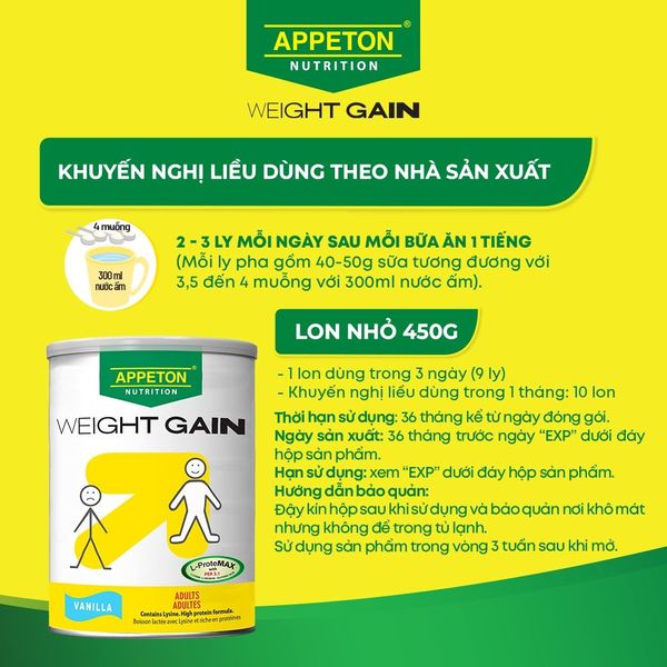 Sữa Tăng Cân Appeton Weight Gain cho Người lớn hương Vanilla 450g Sữa Tăng Cân Appeton Weight Gain cho Người lớn hương Vanilla 450g