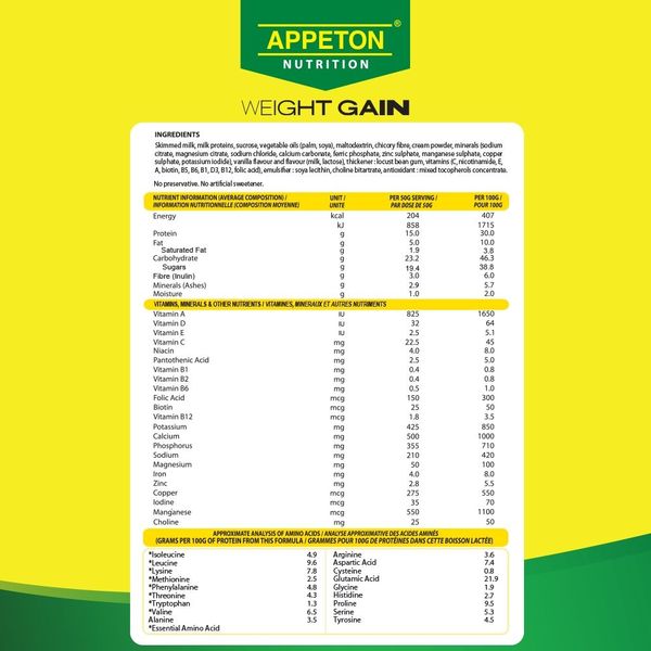 Sữa Tăng Cân Appeton Weight Gain cho Người lớn hương Vanilla 450g Sữa Tăng Cân Appeton Weight Gain cho Người lớn hương Vanilla 450g