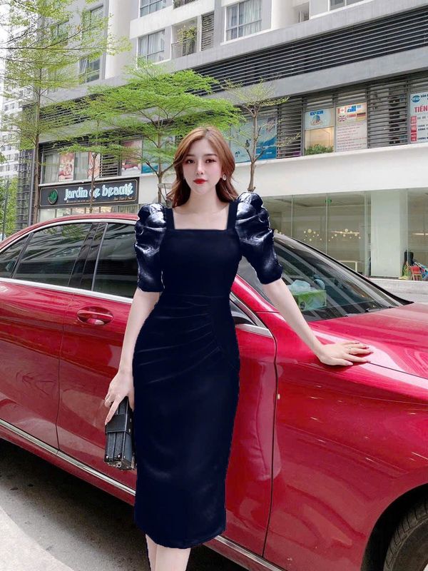 Đầm thiết kế nữ body cổ vuông xếp ly cao cấp Đầm thiết kế nữ body cổ vuông xếp ly cao cấp
