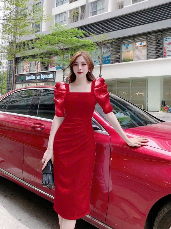 Đầm thiết kế nữ body cổ vuông xếp ly cao cấp Đầm thiết kế nữ body cổ vuông xếp ly cao cấp