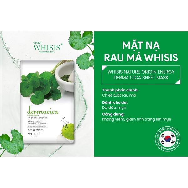 Combo 10 Mặt Nạ Rau Má WHISIS Nature Origin Energy Derma Cica Tái Tạo Da Giúp Giảm Nám Và Sẹo 25ml/miếng Combo 10 Mặt Nạ Rau Má WHISIS Nature Origin Energy Derma Cica Tái Tạo Da Giúp Giảm Nám Và Sẹo 25ml/miếng