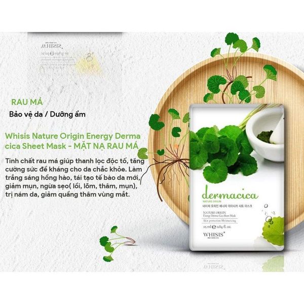 Combo 10 Mặt Nạ Rau Má WHISIS Nature Origin Energy Derma Cica Tái Tạo Da Giúp Giảm Nám Và Sẹo 25ml/miếng Combo 10 Mặt Nạ Rau Má WHISIS Nature Origin Energy Derma Cica Tái Tạo Da Giúp Giảm Nám Và Sẹo 25ml/miếng