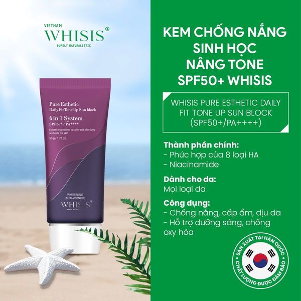 Kem Chống Nắng Dưỡng Trắng Kiềm Dầu Nâng Tone WHISIS Pure Esthetic Daily Fit Tone Up Sun Block SPF50+/PA++++ 50g Kem Chống Nắng Dưỡng Trắng Kiềm Dầu Nâng Tone WHISIS Pure Esthetic Daily Fit Tone Up Sun Block SPF50+/PA++++ 50g