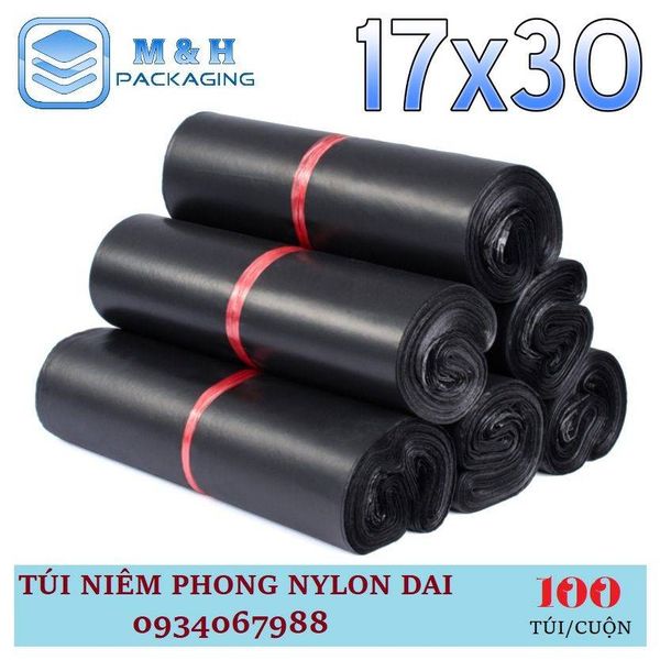 Túi nilon dai 17x30cm Đen gói hàng tiện lợi keo dán miệng giá sỉ, giá ...