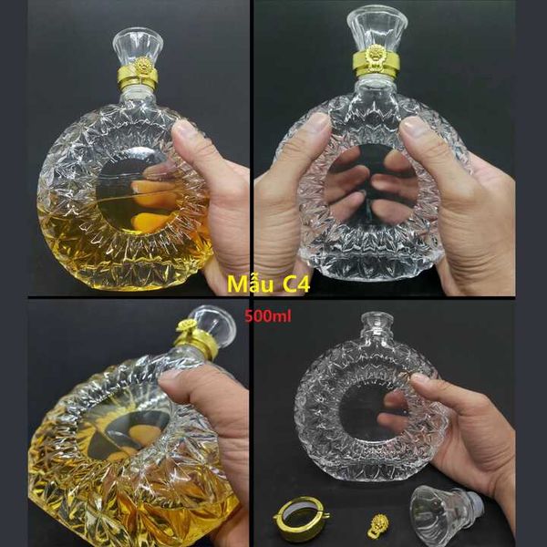 Chai Thủy Tinh Đựng Rượu 500ML tròn dẹp giác kim cương - Chai Đựng Rượu ...
