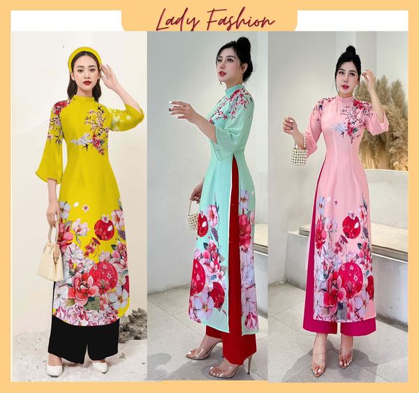 [hcm]Áo Dài In 3d Vol 4 Tà Cao Cấp Ad029 Big Size Lady Fashion Khánh Linh Style Giá Sỉ Giá