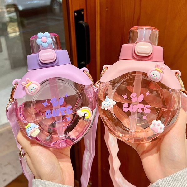 Bình nước Tròn Viên Kẹp Sticker nắp bấm cực cute 500ml giá sỉ, giá bán ...