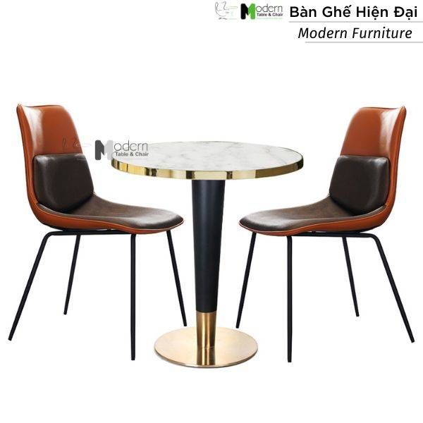 Bộ bàn tròn tiếp khách văn phòng mặt đá đế inox 2 ghế tựa lưng bọc nệm ...